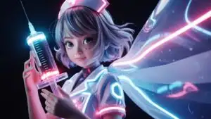 Cyberpunk Medic Girl With Glowing Vial