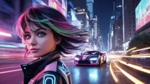 Cyberpunk Night Street Racing Anime Girl