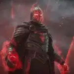 Dark Knight With Red Eyes in Fog