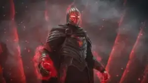 Dark Knight With Red Eyes in Fog