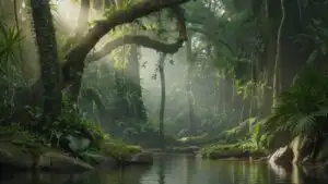Dense Jungle With Light Breaking Through