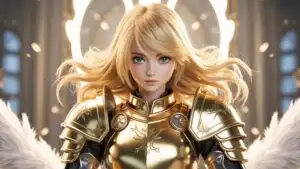 Divine Holy Knight Anime Girl in Golden Plate Armor