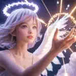 Dreamy Anime Angel Floating in Pastel Clouds