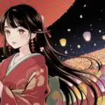 Elegant Kimono Girl At Festival