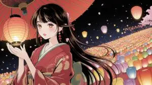 Elegant Kimono Girl At Festival