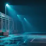 Empty Parking Lot With Blue Night Lights