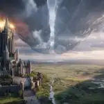 Enchanted Castle Under Thunderstorm Skies