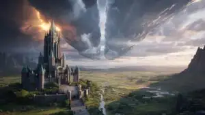 Enchanted Castle Under Thunderstorm Skies
