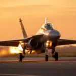 Fighter Jet Taking Off At Sunrise
