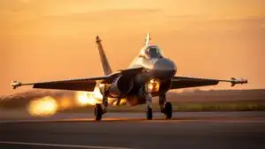 Fighter Jet Taking Off At Sunrise