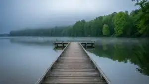 Fog Covering Empty Lake Pier