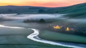 Foggy Valley in Dawn Light