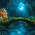 Forest Bridge With Glowing Mushrooms