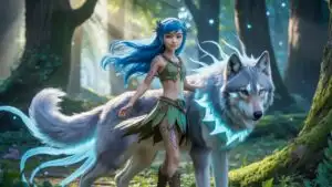 Forest Guardian Girl With Spirit Wolf