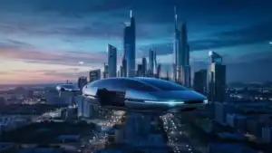 Futuristic City Skyline Flying Vehicles