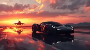 Futuristic Cyberpunk Hypercar Racing at Sunrise