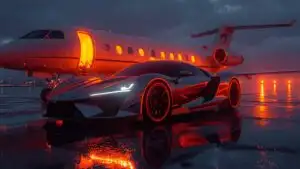 Futuristic Hypercar Parked on Night Airport Runway