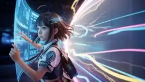 Futuristic Schoolgirl With Hologram