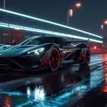 Futuristic Supercar Racing Through Neon City at Night