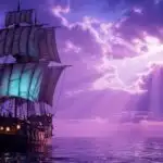 Ghost Ship Sailing Under Purple Sky