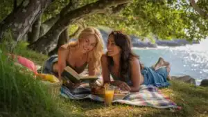 Girl Enjoying Picnic Under Trees