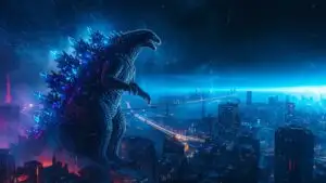 Godzilla Roaring Over Futuristic Tokyo Skyline