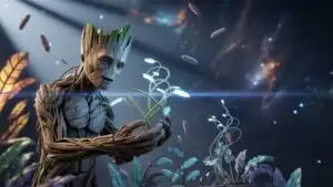 Groot Growing Light Vines in Cosmic Garden