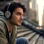Guy Sitting on Stairs Listening to Music