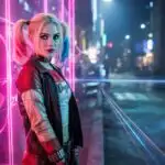 Harley Quinn Standing in Pink Hologram Lights