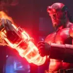 Hellboy Holding Fiery Tech Gauntlet