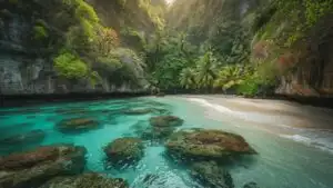 Hidden Tropical Lagoon Crystal Clear Water
