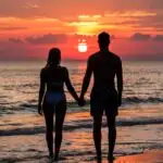 Holding Hands Sunset Beach Silhouette
