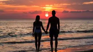 Holding Hands Sunset Beach Silhouette