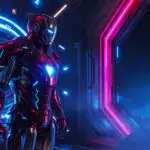 Iron Man Preparing Suit Boost in Blue Tech Bay