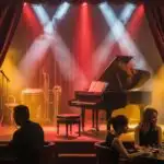 Jazz Club Stage Lighting Red Velvet Curtain Retro
