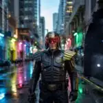Judge Dredd Under Neon Law Enforcement Lights