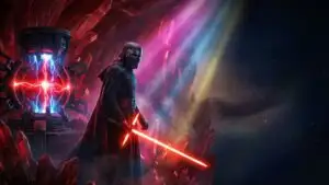 Kylo Ren Standing in Red Crystal Cavern