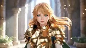 Legendary Fantasy RPG Paladin Warrior Girl in Gold Armor