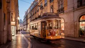 Lisbon Tram Street Golden Light