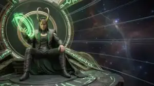 Loki Casting Illusion in Tech-Fantasy Throne Room