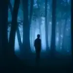Lonely Man Silhouette Standing In Fog
