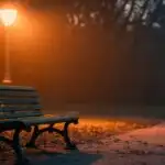 Lonely Park Bench Under Orange Light