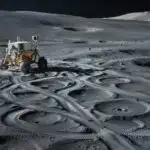 Lunar Rover Tracks on Moon Dust