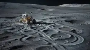 Lunar Rover Tracks on Moon Dust