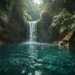 Lush Waterfall Pool in Tropical Forest