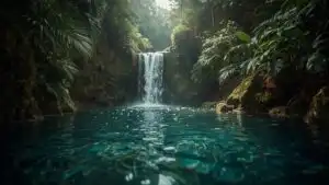 Lush Waterfall Pool in Tropical Forest