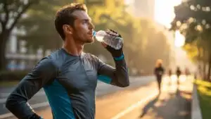 Man Drinking Water After Finishing a Run
