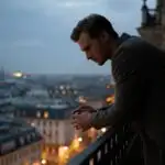 Man Looking Down From Dark Balcony