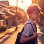 Manga Boy Walking Home at Dusk