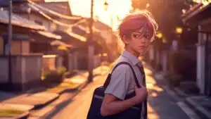 Manga Boy Walking Home at Dusk